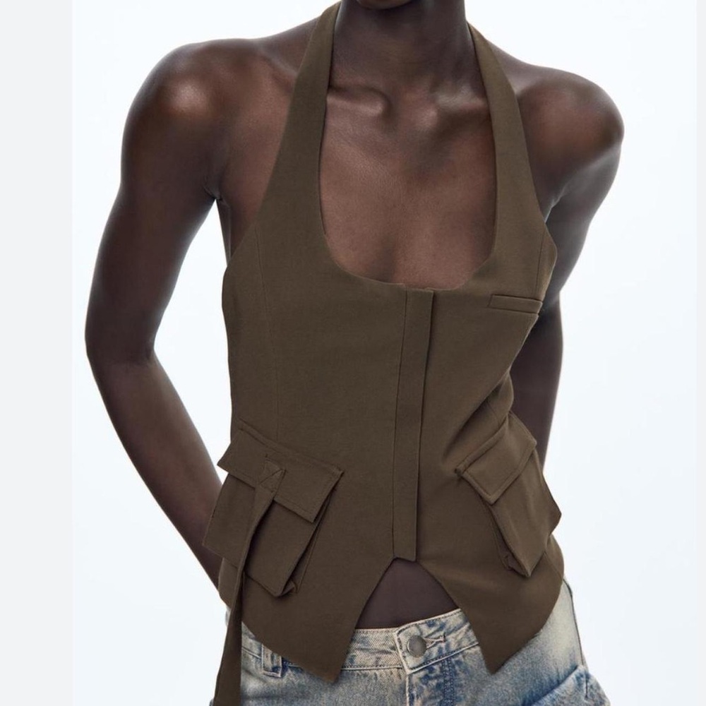New Zara  Brown Halter Top with pockets